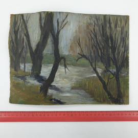 Картина Осень / весна. Масло, картон, Винтаж СССР 23 х 30 см. Картинка 9