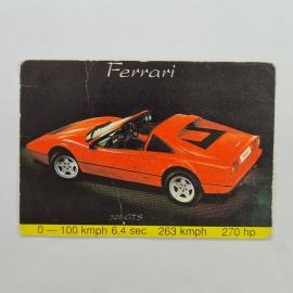 Карманный календарик 1991. Красный спортивный автомобиль Ferrari 328 GTS. Календарь винтажный