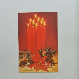 Карманный календарик 1995. Красные свечи и цветы на фоне. Календарь винтажный