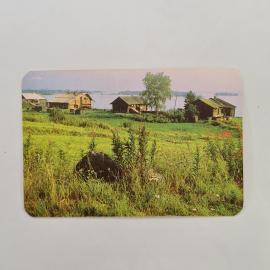 Карманный календарик СССР 1989. Сельская природа и дома у реки. Советский календарь