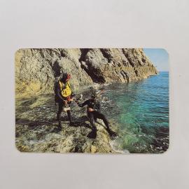 Карманный календарик 1989. Дайвинг на фоне скал и моря. Календарь винтажный