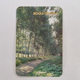Карманный календарик 1987. Ясная Поляна, пейзаж с березами и тропинкой. Календарь винтажный