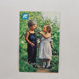 Карманный календарик 1991. Дети с цветами на фоне природы. Календарь винтажный