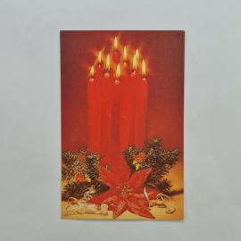 Карманный календарик 1995. Красные свечи и цветы на фоне, новогодняя тематика. Календарь винтажный