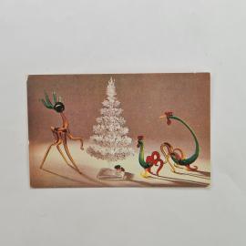Карманный календарик 1980. Елка и фигурки птиц из стекла. Календарь винтажный
