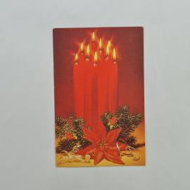 Карманный календарик 1995. Красные свечи на фоне, новогодняя тематика. Календарь винтажный