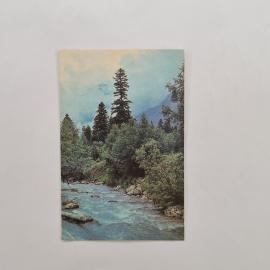 Карманный календарик 1981. Горная река, природа, лес, советский календарь.