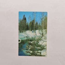 Карманный календарик СССР 1982. Зима на реке, снежный пейзаж. Советский календарь