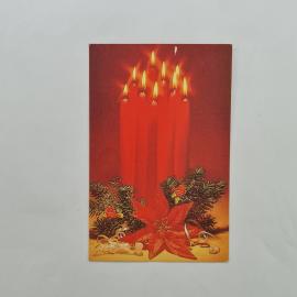 Карманный календарик 1995. Красные свечи и цветы на фоне. Календарь винтажный