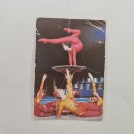 Карманный календарик 1984. Цирковые выступления, акробаты и красочные костюмы. Календарь винтажный