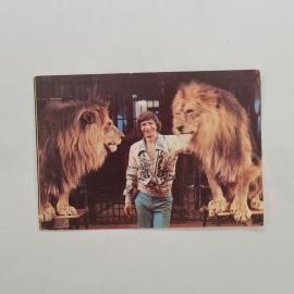 Карманный календарик 1983. Цирк, изображены львы и артист. Календарь винтажный