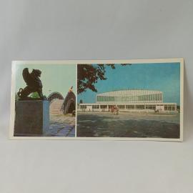 Открытка советская СССР. Одесса, памятник и здание дворца спорта. Винтаж, городская архитектура