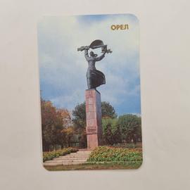 Карманный календарик 1989. Памятник в Орле, женщина с символами труда. Календарь винтажный