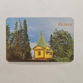 Карманный календарик 1992. Вида на часовню на Валааме, природа и лес. Календарь винтажный