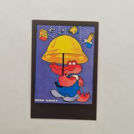 Карманный календарик 1983. Картинка с персонажем под зонтом. Календарь с детской тематикой