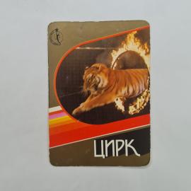 Карманный календарик СССР 1981. Цирковое представление, тигр на арене. Советский календарь