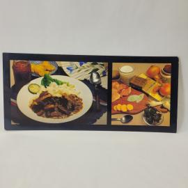 Открытка старинная. Рецепт карри из свинины с рисом и овощным салатом, надписи на русском и немецком