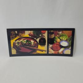 Открытка старинная. Рецепт тонкацу, свинина с рисом, овощами и соусом, японская кухня, винтаж