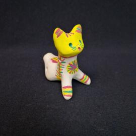 Игрушка свистулька винтажная, СССР. Фигурка кошки с цветной росписью из глины