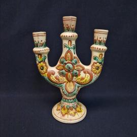 Подсвечник винтажный, СССР. Керамика, настольный на 3 свечи с цветочной росписью