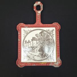 Подставка под горячее винтажная, СССР. Металл и керамика, с пейзажным рисунком