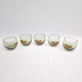Стаканы винтажные, СССР. Набор 5 шт., стекло с клубничным рисунком