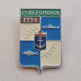 Значок СССР. Североморск, флот, якорь, подводная лодка, винтажный значек.