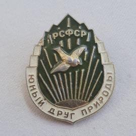Значок СССР. Рыбка и надпись Юный друг природы. Винтажный значек