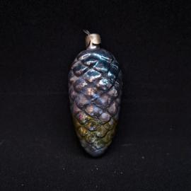 Елочная игрушка винтажная, СССР. Шишка стеклянная, цветная, на подвесе