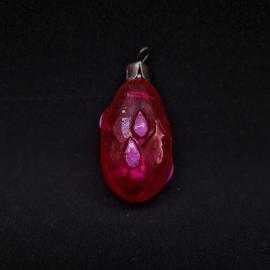 Елочная игрушка винтажная, СССР. Стеклянная фигурка, красная капля с узором