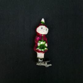 Елочная игрушка винтажная, СССР. Стеклянная фигурка гнома на прищепке