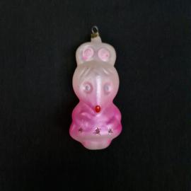 Елочная игрушка винтажная, СССР. Стекло, фигурка мышонка в розово белом цвете ручной росписи