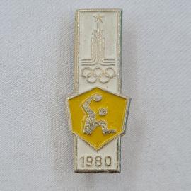 Значок СССР. Олимпиада 1980, спортивная гимнастика, олимпийские кольца. Винтажный значек.