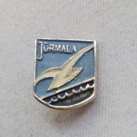 Значок СССР. Jurmala, чайка над волнами, Юрмала, Прибалтика, морская тематика. Винтажный значек.
