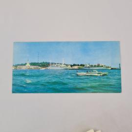 Открытка советская СССР. Сочи, морской порт, теплоходы и катер у берега, города и транспорт. винтаж