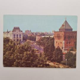 Открытка советская СССР. Горький, площадь Минина и Пожарского, старинные здания и трамвай. Винтаж
