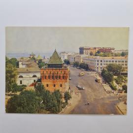 Открытка советская СССР. Горький, площадь Минина, городской вид, архитектура и транспорт. винтаж
