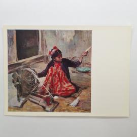 Открытка советская СССР. Девушка из Хивы, живопись Бенькова, национальный костюм, винтаж