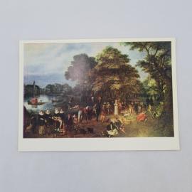 Открытка советская СССР. Гулянье в роще, живопись, жанровая сцена, Эрмитаж, винтаж