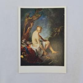 Открытка советская СССР. Живопись, купальщица у дерева по картине Жерара Доу, винтаж