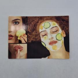 Открытка старинная. Женские лица с косметическими масками и схемами ухода за кожей лица весенняя сер