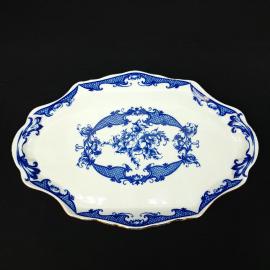 Блюдо сервировочное винтажное, СССР. Фарфор, прямоугольная форма, синий цветочный узор
