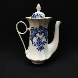Чайник заварочный винтажный, СССР. Фарфор, синий цветочный орнамент и золотая кайма