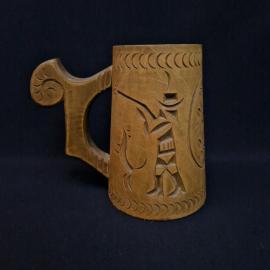 Кружка винтажная, СССР. Дерево, резной декор с орнаментом, Жигулевскпромкомбинат