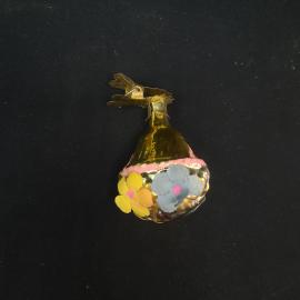 Елочная игрушка винтажная, СССР. Стеклянный колокольчик с объемными цветами и зажимом