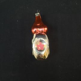 Елочная игрушка винтажная, СССР. Стеклянная фигурка в красном и серебристом цветах