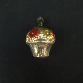 Елочная игрушка винтажная, СССР. Подвесная фигурка из стекла с цветочным узором