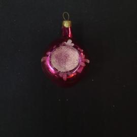 Елочная игрушка винтажная, СССР. Стеклянный шар бордового цвета с цветочным узором