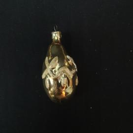 Елочная игрушка винтажная, СССР. Стеклянная фигурка груши с белым узором, высота 7 см