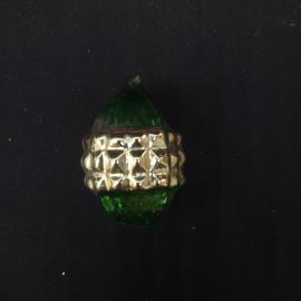 Елочная игрушка винтажная, СССР. Стеклянная шишка зеленого цвета с серебристым узором